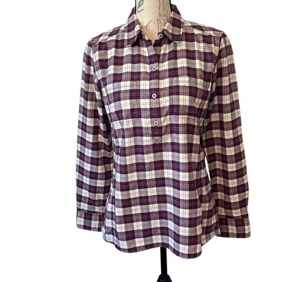 Stio 100% Cotton Purple Plaid Long Sleeve Button Womens Flannel Shirt M - Picture 1 of 11